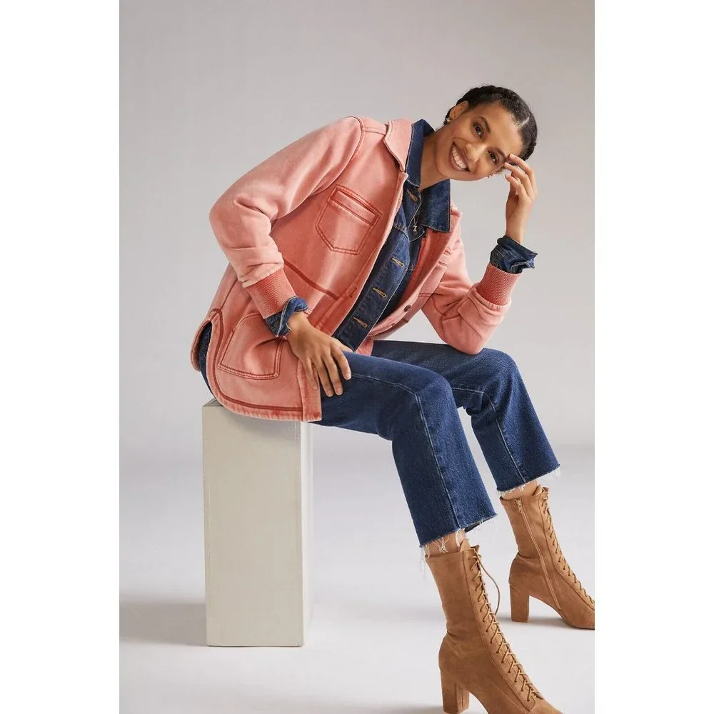 NWT Anthropologie Fleece Shirt Jacket HTF S $140 Pink Rose Shaket Cotton Blend